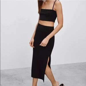 NWOT Aritzia Wilfred Black Slit Midi Skirt